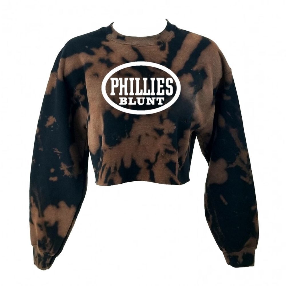 PHILLIES BLUNT Rock Acid Wash "Cropped" Crop Top Long Sleeve Crewneck Sweatshirt